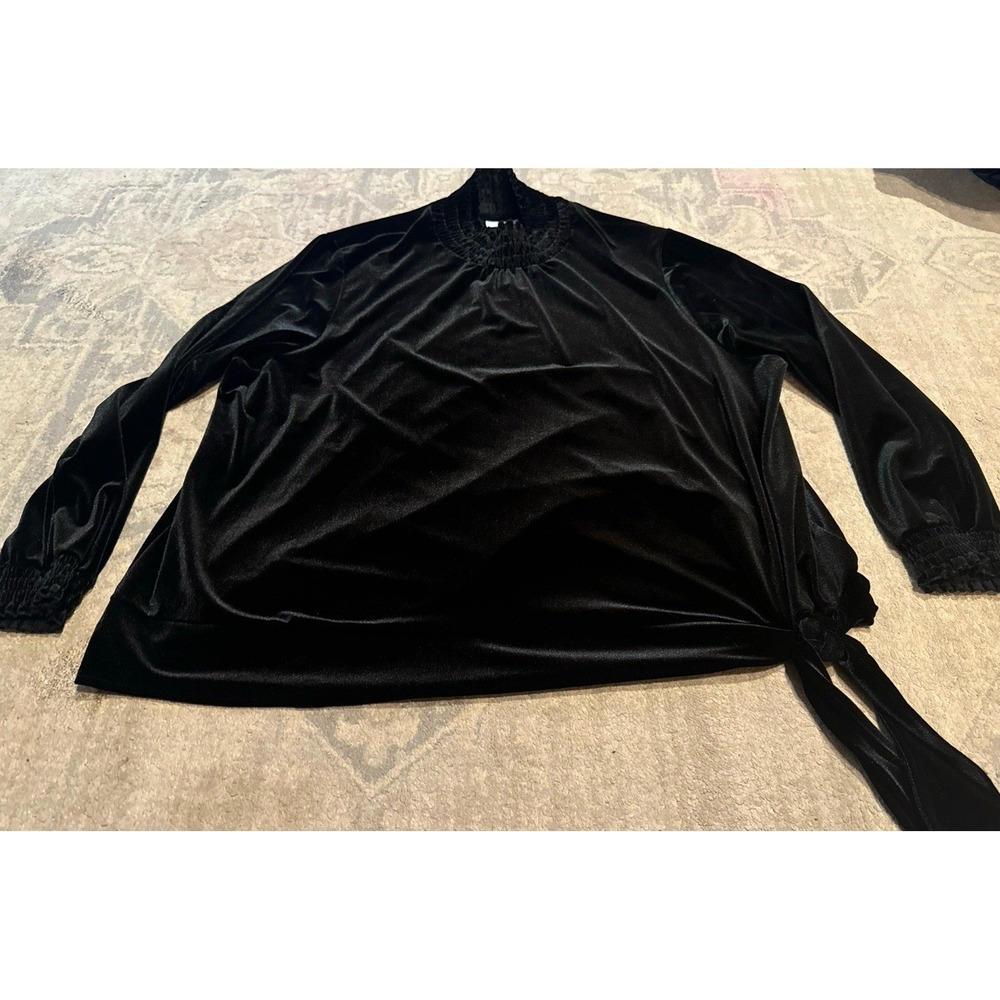 J Jill Womens Black‎ Mock Neck Side Tie Polyester Spandex Sz 3X XXXL Velvet